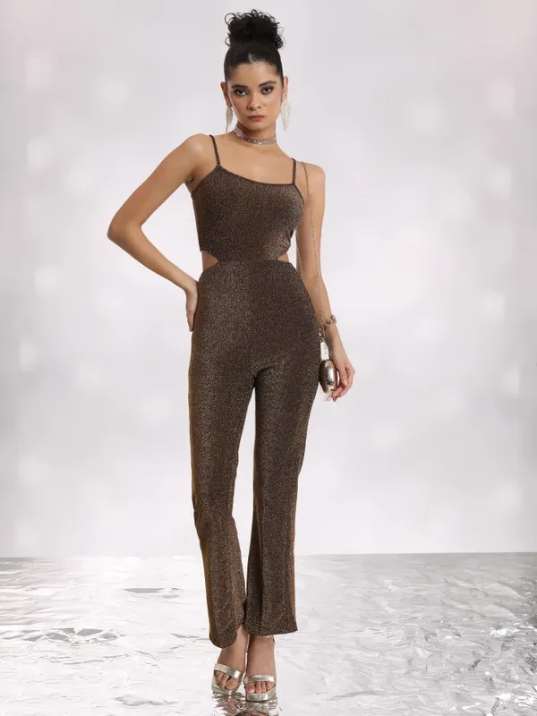  Tokyo Talkies Women Copper Self Design Jumpsuits