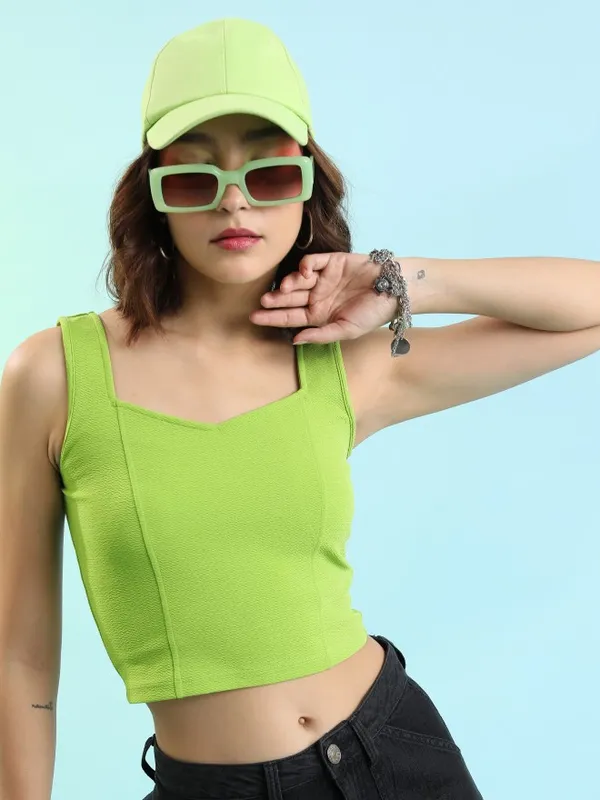  Tokyo Talkies Women Green Solid Fitted Tops