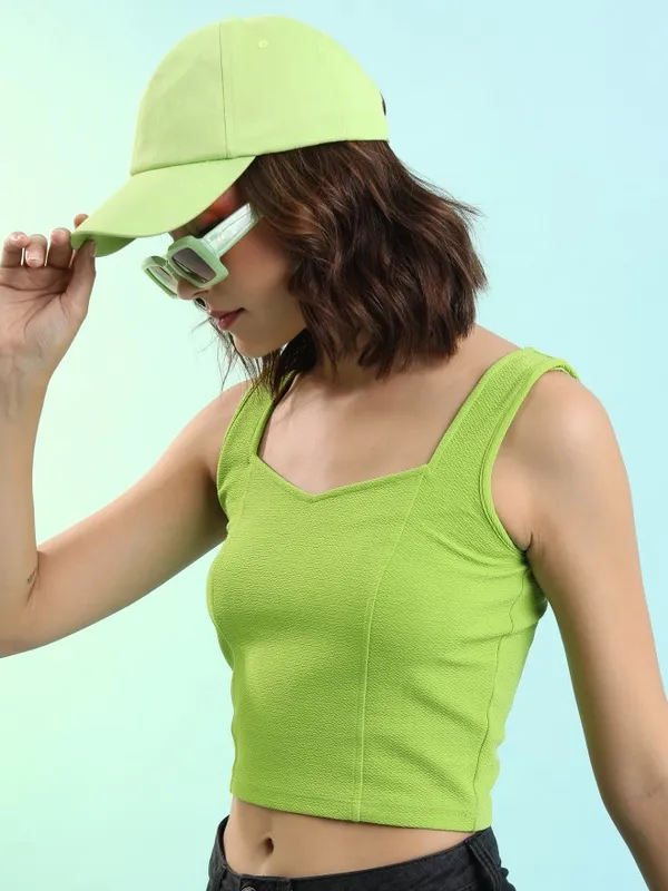  Tokyo Talkies Women Green Solid Fitted Tops