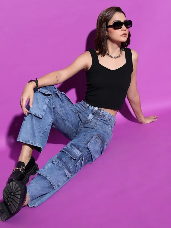 Tokyo Talkies Women Black Solid Fitted Top