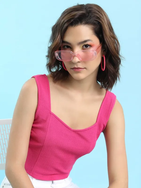  Tokyo Talkies Women Pink Solid Fitted Tops