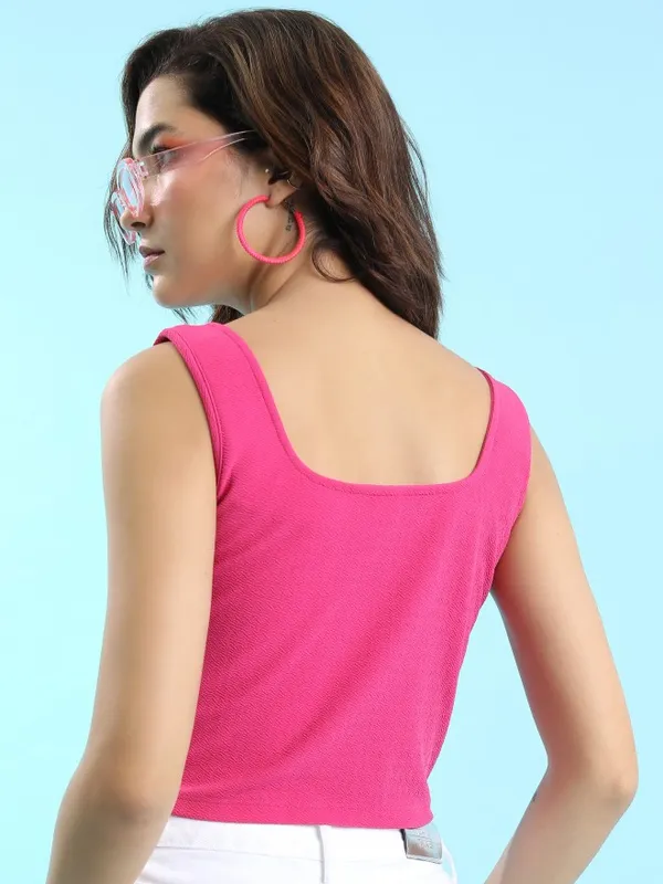  Tokyo Talkies Women Pink Solid Fitted Tops