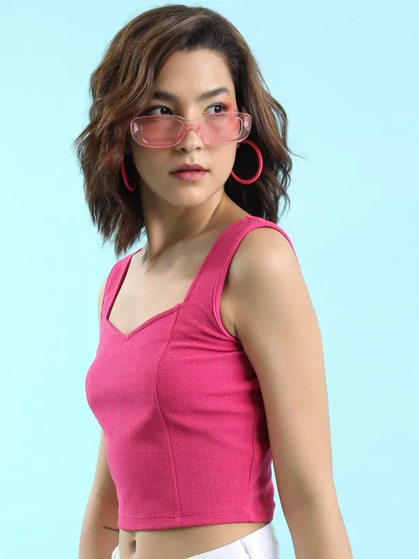  Tokyo Talkies Women Pink Solid Fitted Tops