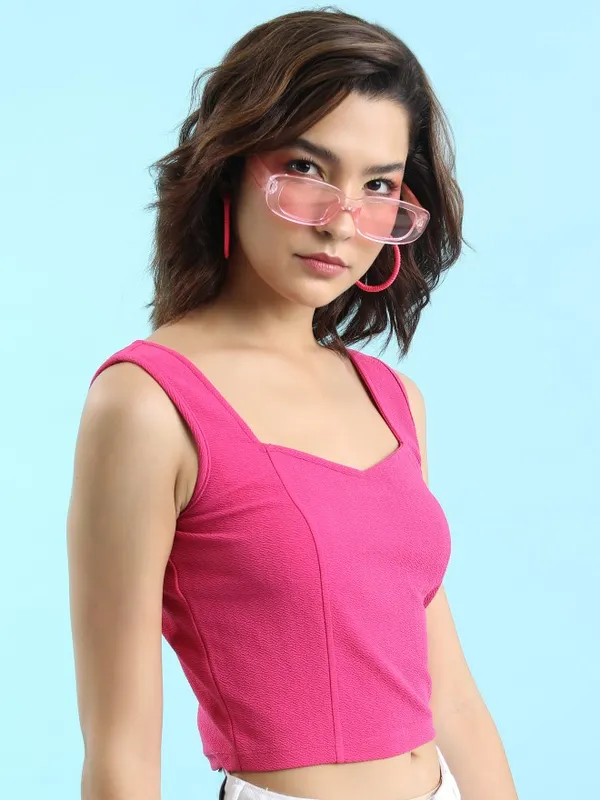  Tokyo Talkies Women Pink Solid Fitted Tops