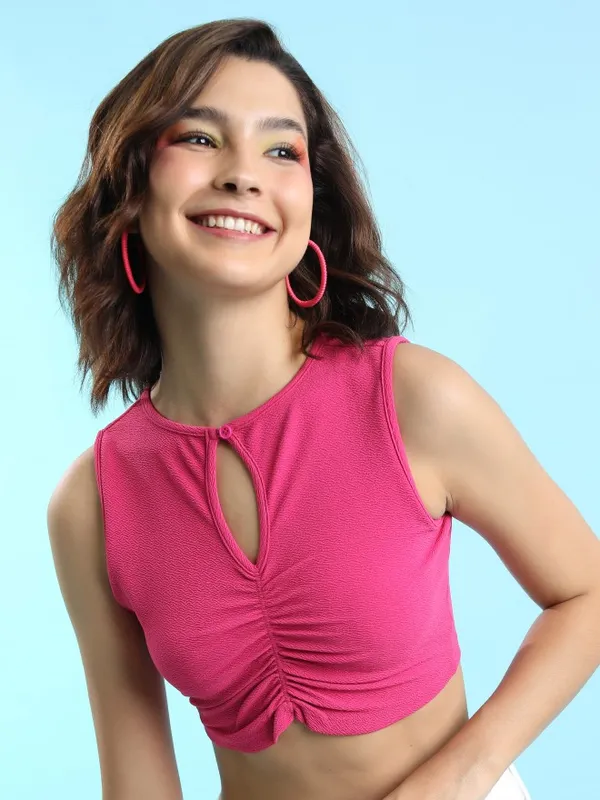 Tokyo Talkies Women Pink Solid Fitted Top