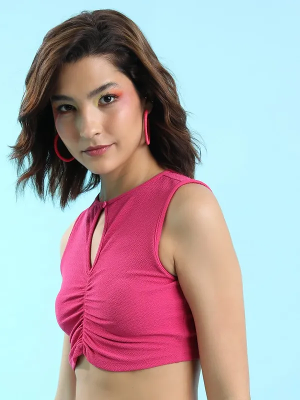 Tokyo Talkies Women Pink Solid Fitted Top