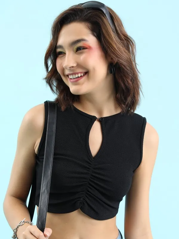  Tokyo Talkies Women Black Solid Fitted Tops