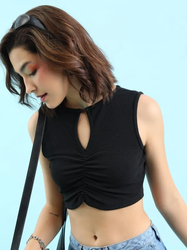  Tokyo Talkies Women Black Solid Fitted Tops