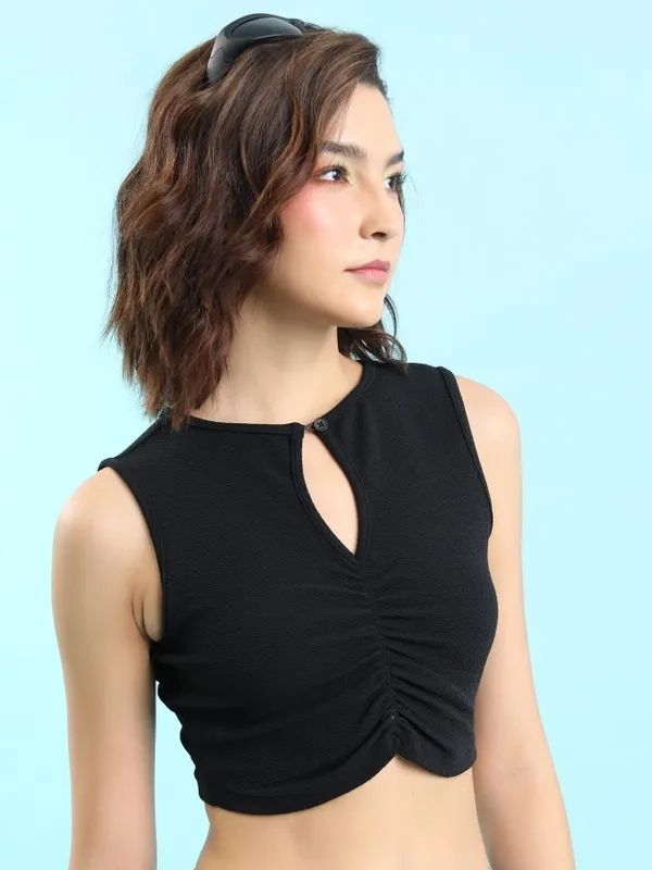  Tokyo Talkies Women Black Solid Fitted Tops