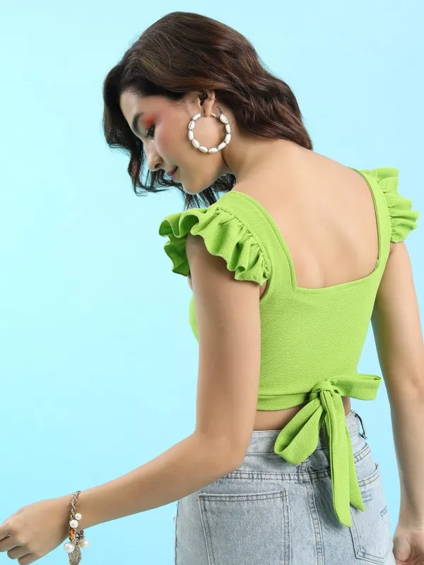  Tokyo Talkies Women Green Solid Fitted Tops