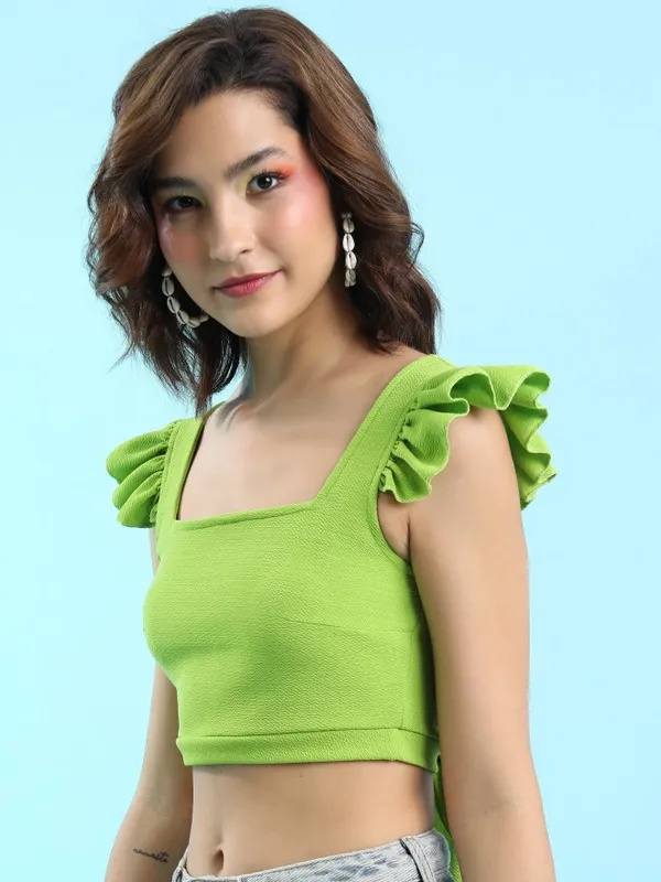  Tokyo Talkies Women Green Solid Fitted Tops