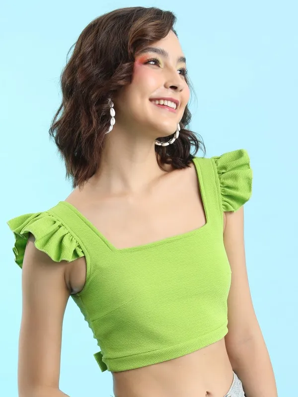  Tokyo Talkies Women Green Solid Fitted Tops
