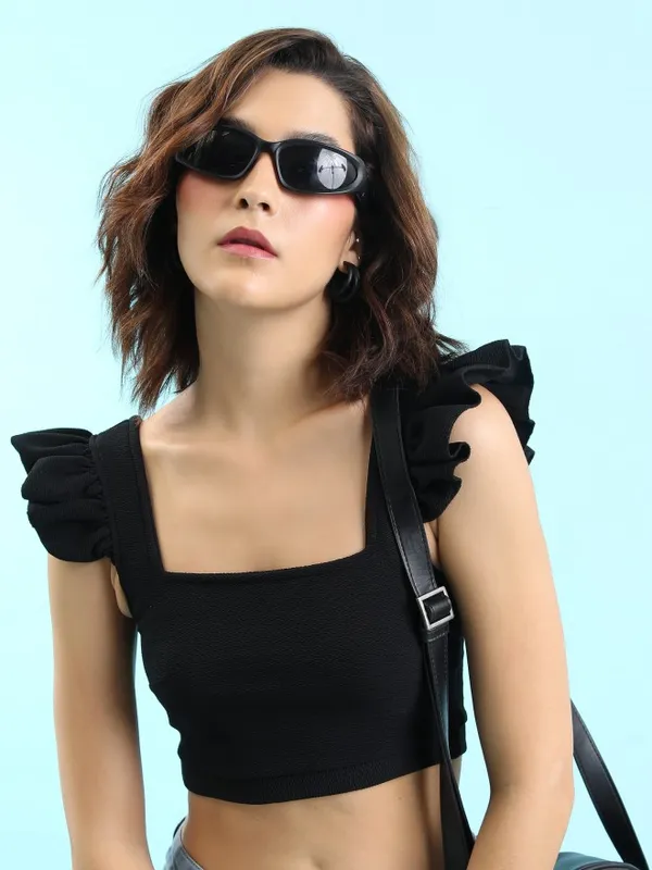  Tokyo Talkies Women Black Solid Fitted Tops