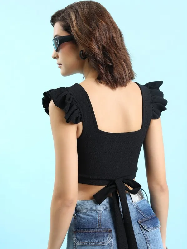  Tokyo Talkies Women Black Solid Fitted Tops