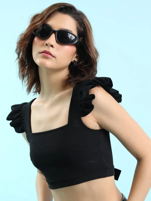  Tokyo Talkies Women Black Solid Fitted Tops