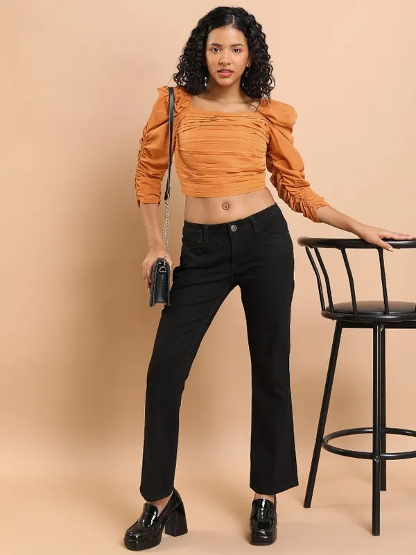 Tokyo Talkies Women Brown Solid Bardot Top