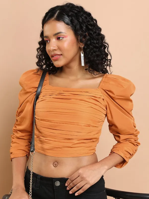 Tokyo Talkies Women Brown Solid Bardot Top