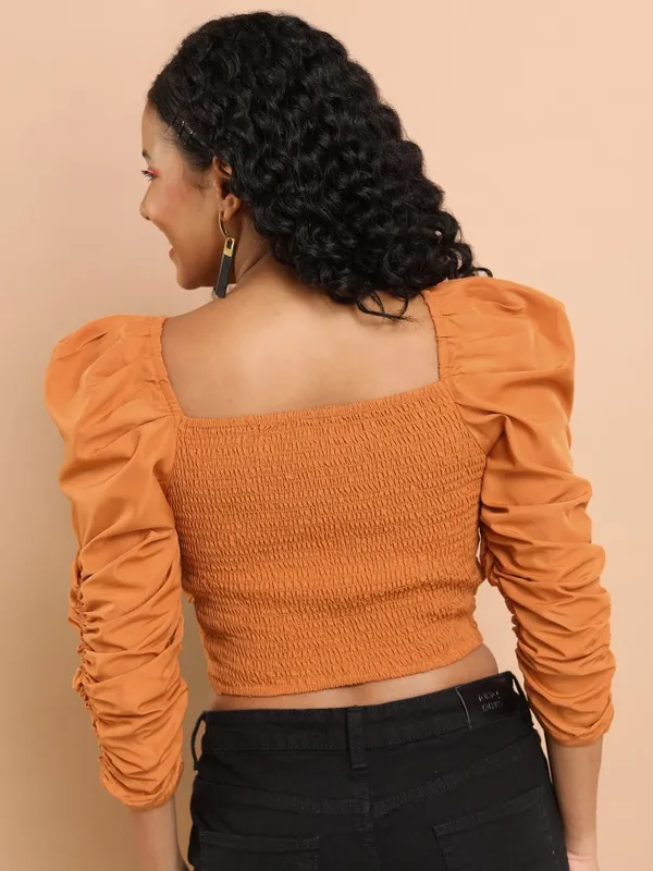 Tokyo Talkies Women Brown Solid Bardot Top