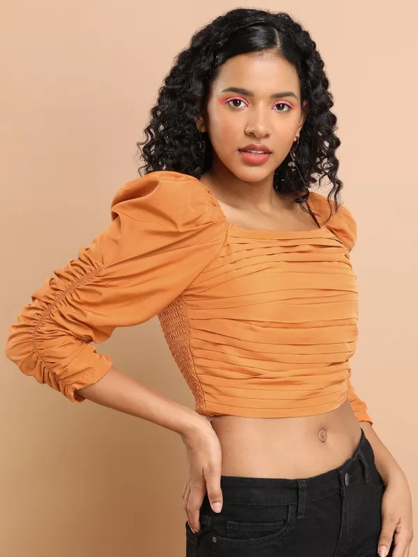 Tokyo Talkies Women Brown Solid Bardot Top