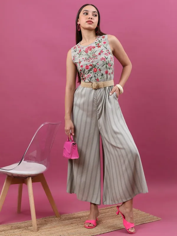 Vishudh Women Grey Embroidered Jumpsuit
