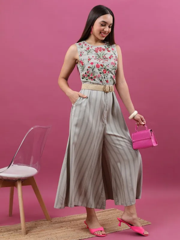 Vishudh Women Grey Embroidered Jumpsuit