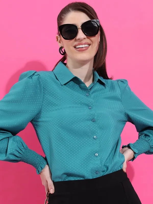  Ketch Women Teal Solid Casual Shirts