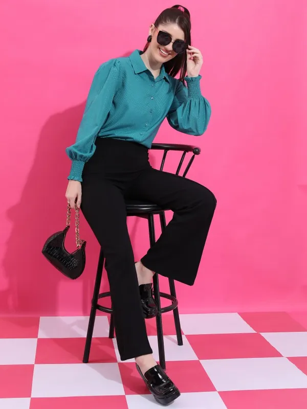 Ketch Women Teal Solid Casual Shirts