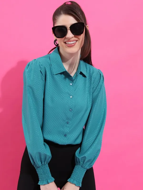  Ketch Women Teal Solid Casual Shirts