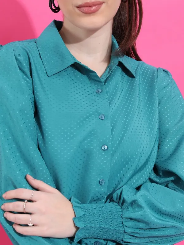  Ketch Women Teal Solid Casual Shirts
