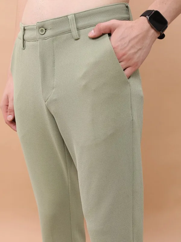  Highlander Men Olive Slim Fit Solid Casual Trousers