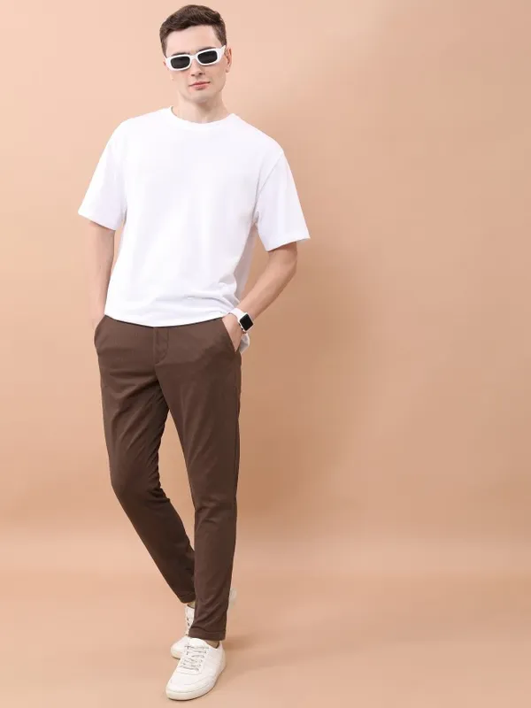  Highlander Men Brown Slim Fit Solid Casual Trousers