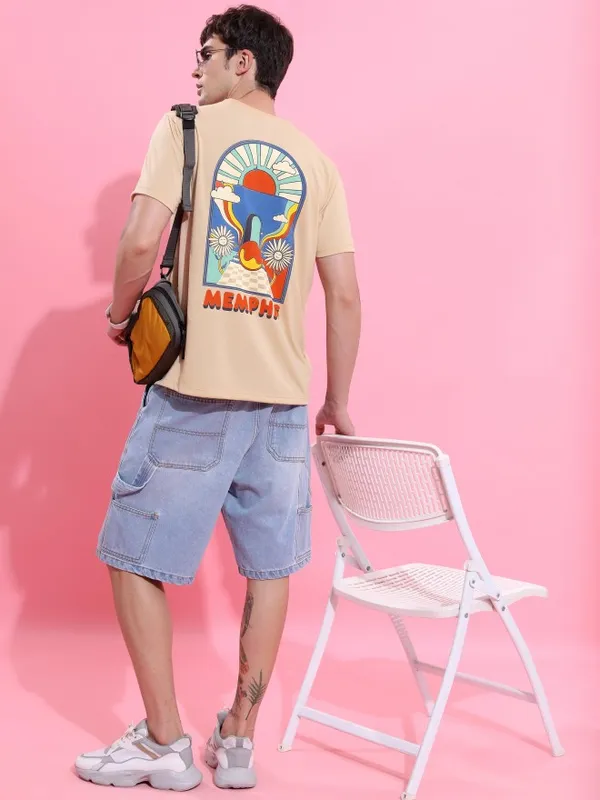 Ketch Men Beige Printed Round Neck T-Shirts