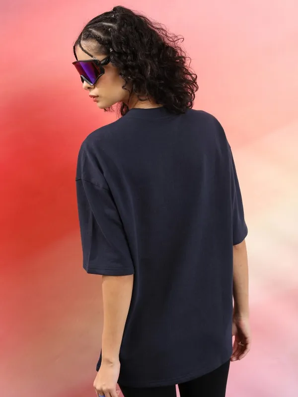  Tokyo Talkies Women Navy Blue Printed Round Neck T-Shirts