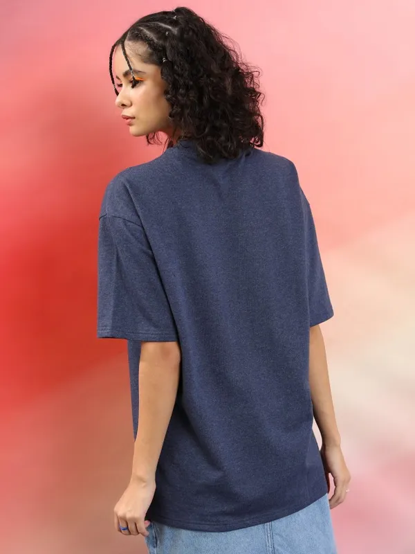 Tokyo Talkies Women Navy Blue Printed Round Neck Oversized Fit T-Shirt