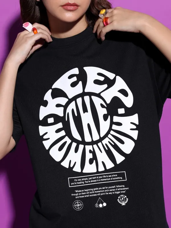  Tokyo Talkies Women Black Printed Round Neck T-Shirts