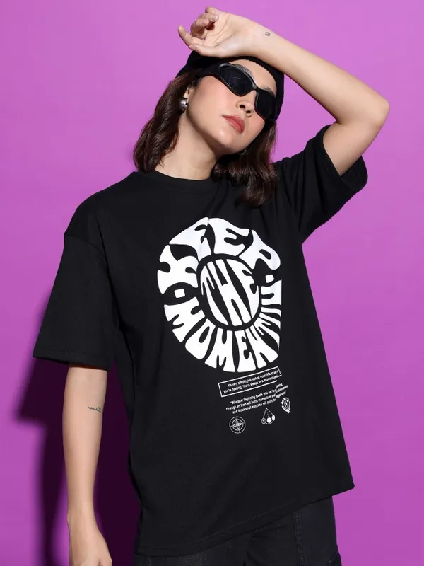  Tokyo Talkies Women Black Printed Round Neck T-Shirts