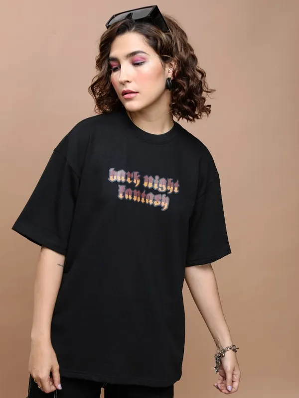  Tokyo Talkies Women Black Solid Round Neck T-Shirts