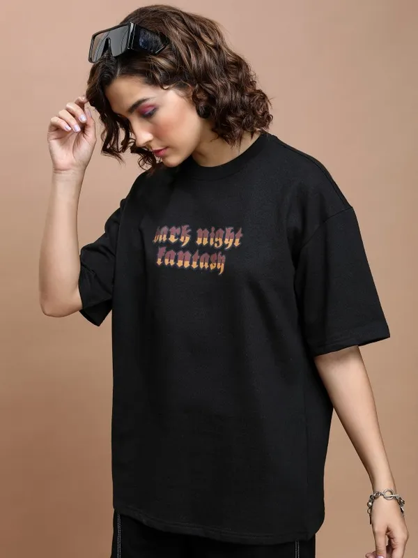  Tokyo Talkies Women Black Solid Round Neck T-Shirts
