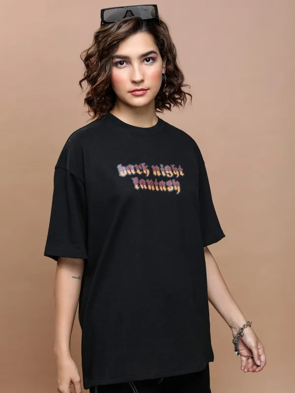  Tokyo Talkies Women Black Solid Round Neck T-Shirts