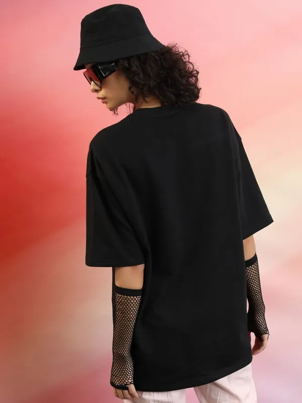  Tokyo Talkies Women Black Printed Round Neck T-Shirts