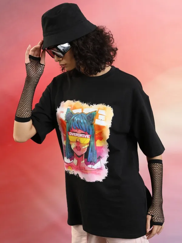  Tokyo Talkies Women Black Printed Round Neck T-Shirts