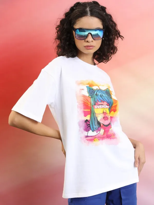  Tokyo Talkies Women White Printed Round Neck T-Shirts