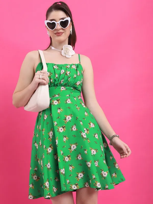  Ketch Women Green Printed Fit And Flare Dresses