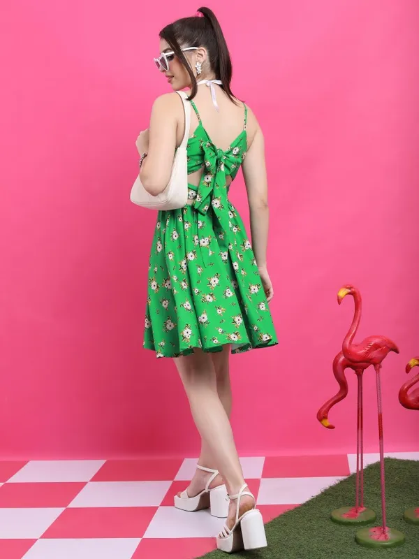  Ketch Women Green Printed Fit And Flare Dresses