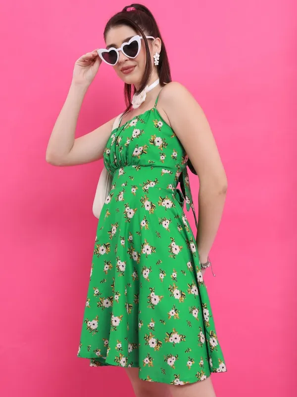  Ketch Women Green Printed Fit And Flare Dresses