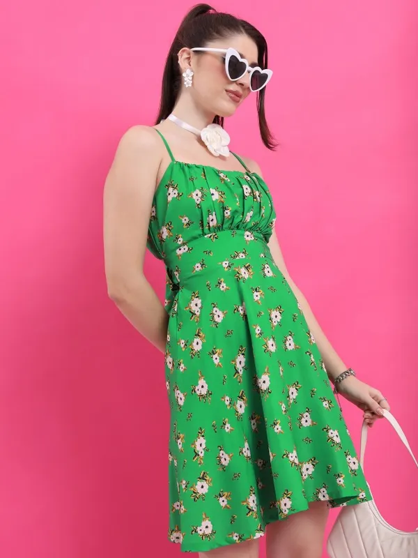  Ketch Women Green Printed Fit And Flare Dresses