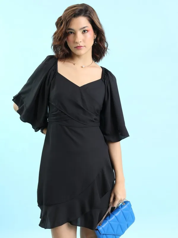  Tokyo Talkies Women Black Solid Wrap Dresses