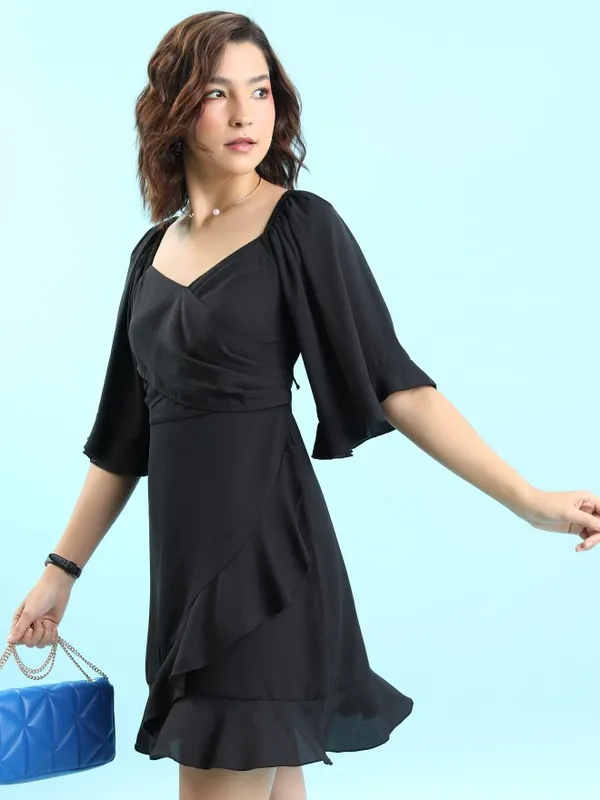  Tokyo Talkies Women Black Solid Wrap Dresses