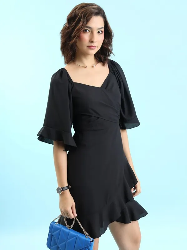  Tokyo Talkies Women Black Solid Wrap Dresses