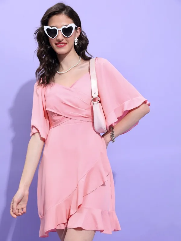  Tokyo Talkies Women Pink Solid Wrap Dresses